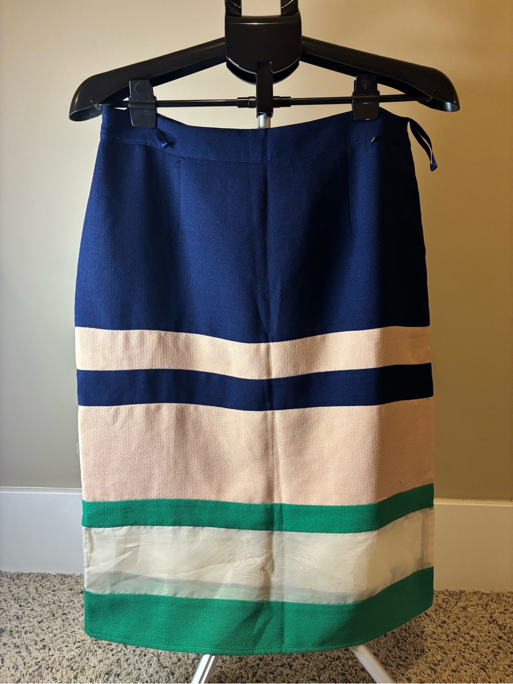 Harlyn Anthropologie Striped Colorblock Skirt Navy Green Ivory Sheer Panel